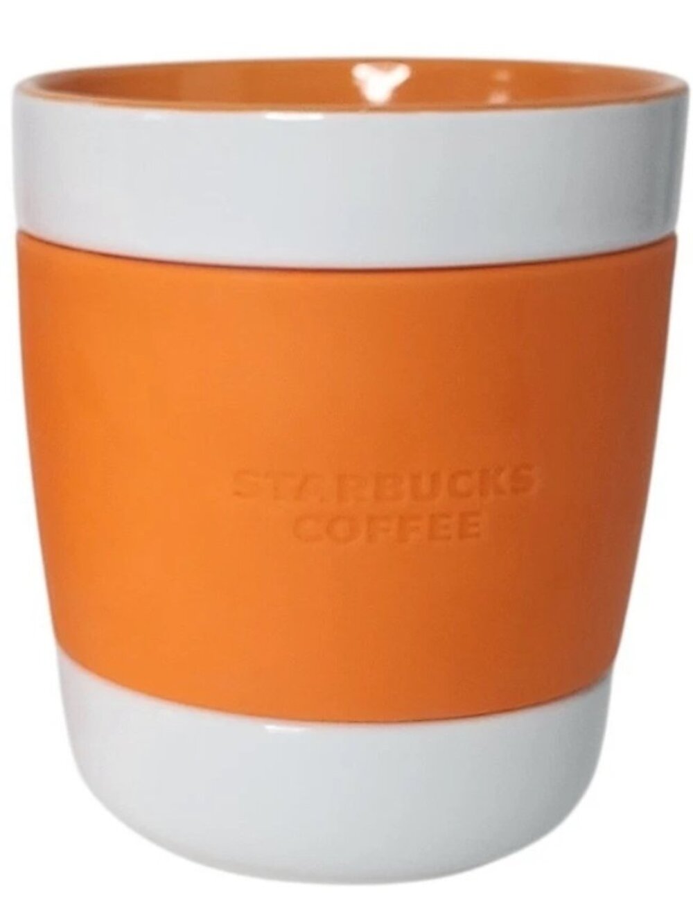 Starbucks 2009 Orange No Handle 12 Oz Coffee Tea Cup Mug Rubber Grip